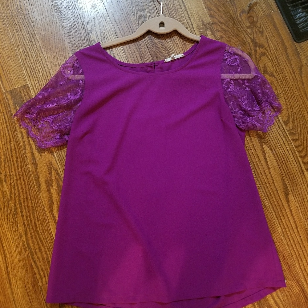 Magenta short sleeve lace blouse